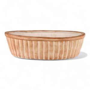 rustic oval ribbed ceramic bonsai planter – shallow indoor/outdoor pot
