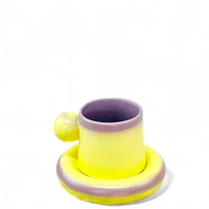Yellow & Lilac Gradient Bubble Handle Ceramic Cup Set