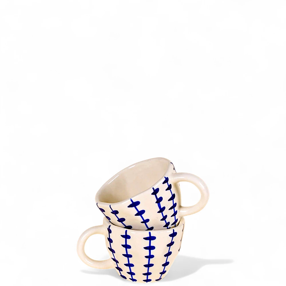 Handcrafted Blue Line Art Ceramic Mugs