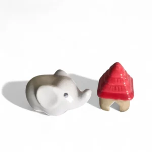 Mini Ceramic Elephant & Hut Figurine Set