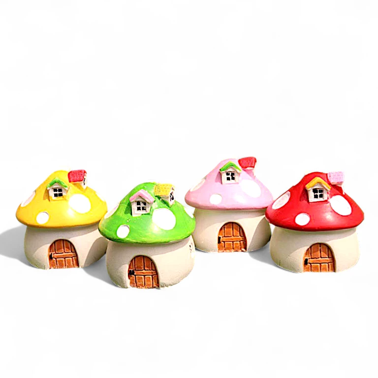 Mini Mushroom House Figurine Set – Handcrafted Ceramic Fairy Garden Décor