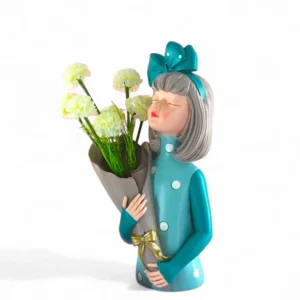 Dreamy Girl with Flower Bouquet Sculpture