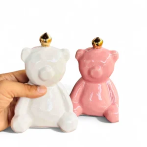 Royal Teddy Ceramic Coin Bank – Pink & White Duo