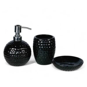 Gloss Black Obsidian Textured Ceramic Bathroom Set