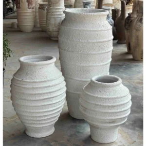 Textured Off-White Tall Ceramic Planter Set – Handcrafted Outdoor & Indoor