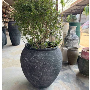 Handcrafted Black Textured Ceramic Planter – Rustic Matte Finish