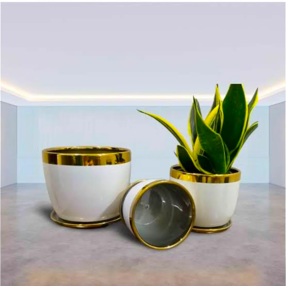 Modern White Gold Designer Pot Set