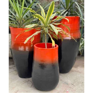 Dual-Tone Orange & Black Ceramic Glazed Planters