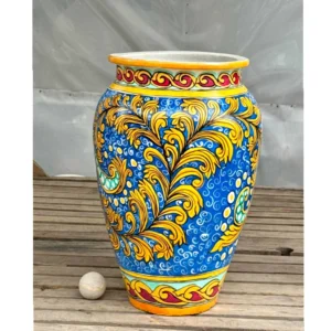 Hand-Painted Italian Majolica Style Ceramic Planter – Vibrant Blue Decorative Pot