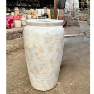 Tall Rustic White-Wash Ceramic Planter