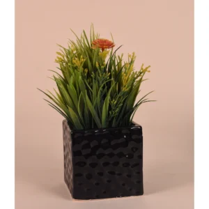Black Hammered Cube Planter