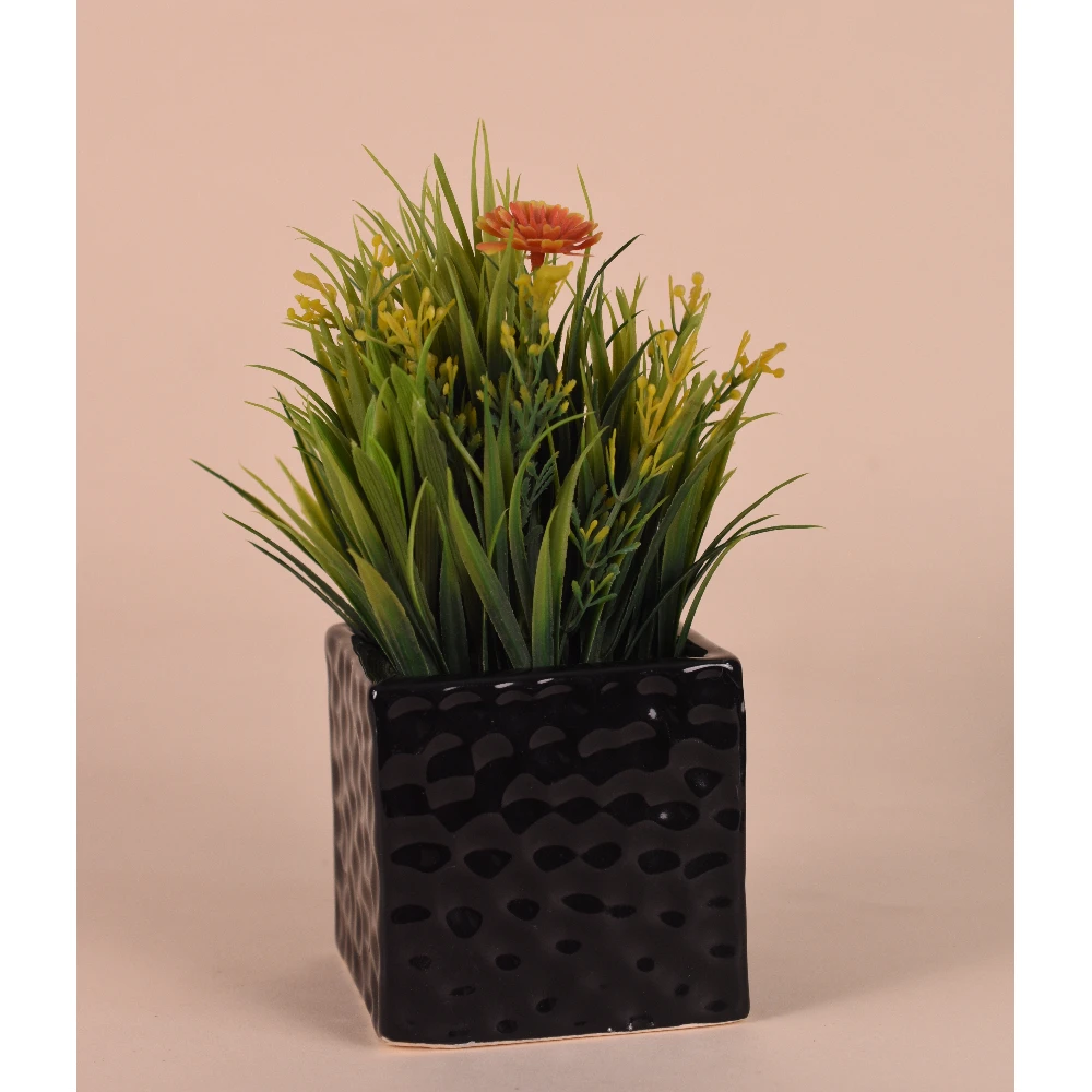 Black Hammered Cube Planter