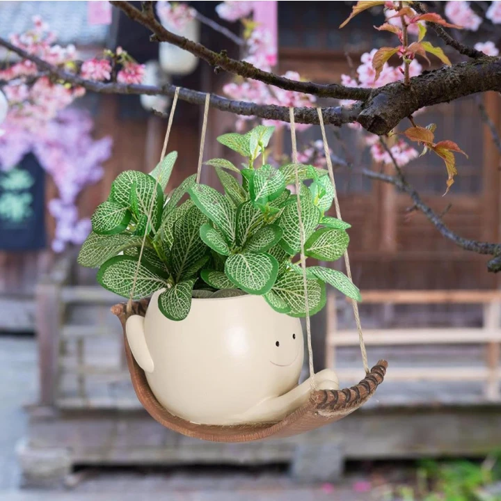 Cute Resin Swing Planter Pot – Hanging Mini Character Succulent Holder