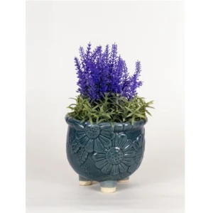 BloomCraft Floral Embossed Ceramic Planter