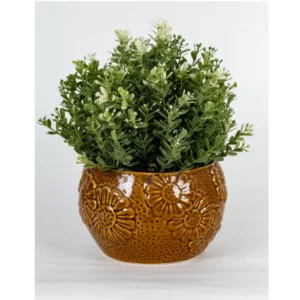 Golden Petal Embossed Ceramic Planter