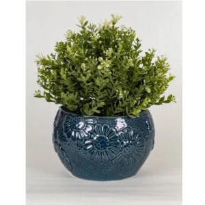 Midnight Bloom Embossed Ceramic Planter