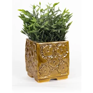 Golden Flora Square Ceramic Planter