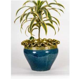 Regal Ruffle Blue & Gold Ceramic Planter
