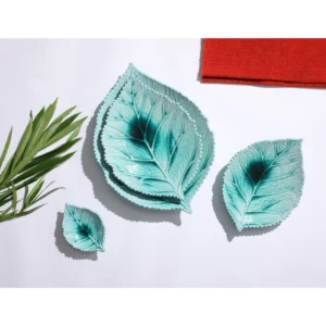 Aqua Vein Leaf Handcrafted Ceramic Serveware