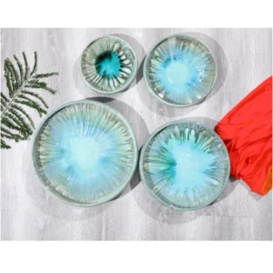 Aqua Burst Reactive Glaze Ceramic Bowls