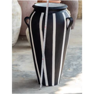 Monochrome Stripe Amphora Floor Vase – Black & Ivory Finish