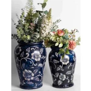 Midnight Hand-Painted Ceramic Vase Set Of 2