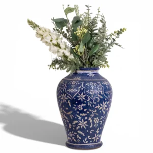 Indigo Floral Pattern Ceramic Vase