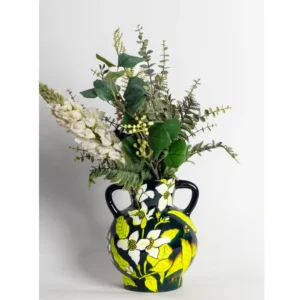 Noir Blossom Dual-Handle Ceramic Vase