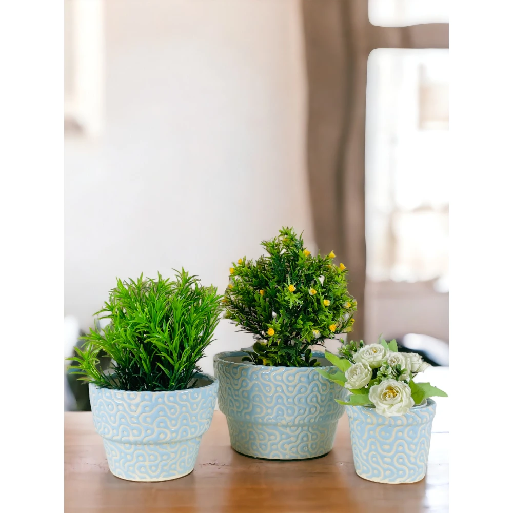 Skyline Swirl Ceramic Planter Set (Set of 3)