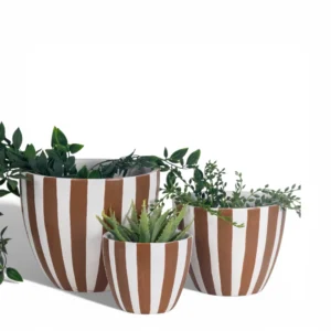 Cocoa Stripe Ceramic Planter Set (Set of 3)