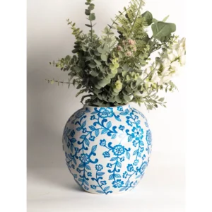 Handcrafted Blue & White Floral Ceramic Vase