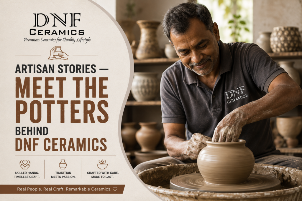 Skilled artisans crafting handmade ceramic pots and planters at DNF Ceramics using traditional pottery techniques and expert craftsmanship.