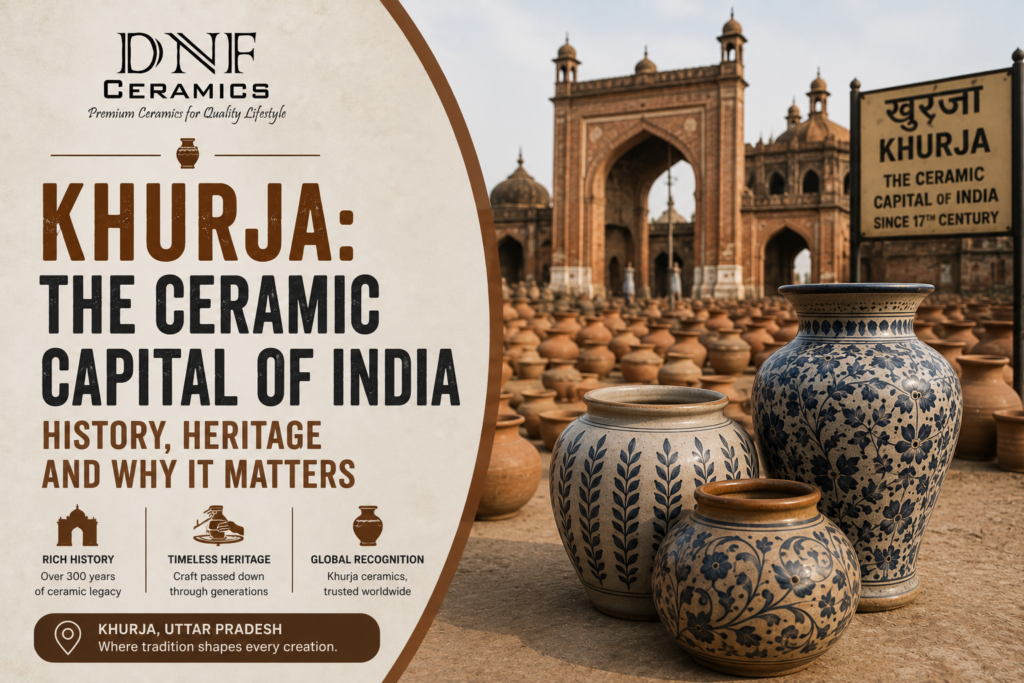 Khurja ceramic industry showcasing traditional pottery craftsmanship, ceramic factories, and handmade products from India's ceramic capital.