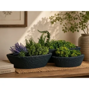 ZenStone Oval Bonsai Tray Planter – Charcoal Black