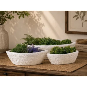 LunaStone Oval Bonsai Tray Planter – Ivory White