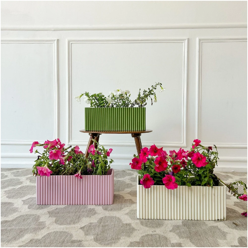 Ribbed Rectangle Ceramic Planter Box