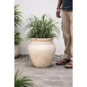 Rustic Ribbed Urn Ceramic Planter