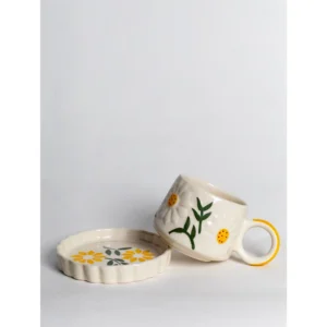 Sunflower Bloom Ceramic Mug & Coaster Set