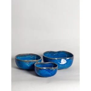 Ocean Blue Heart-Shaped Ceramic Bowl Set (Set of 3)