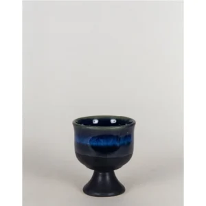 Midnight Blue Reactive Glaze Pedestal Ceramic Cup