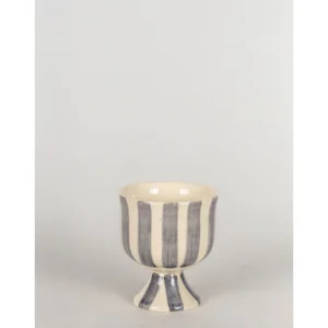 Vintage Grey Stripe Pedestal Ceramic Cup