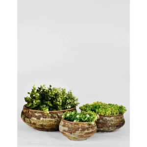 Rustic Earth Glazed Ceramic Bowl Planter Set